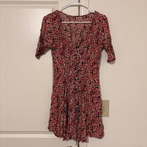 Free People  Women's Shirt Dress Size Medium Pleat Floral Button Pink Short